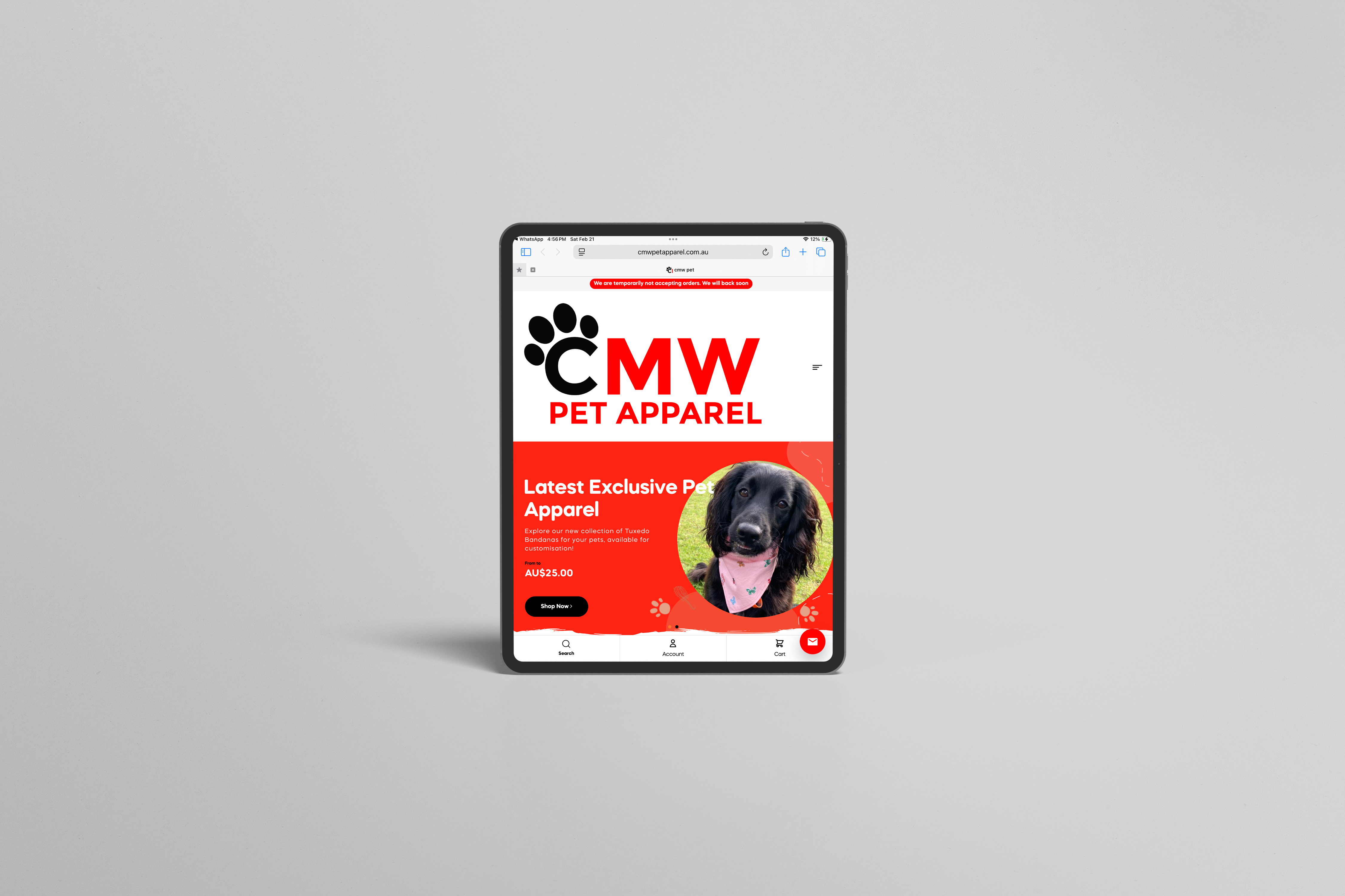 CMW Pet Apparel web design example 1